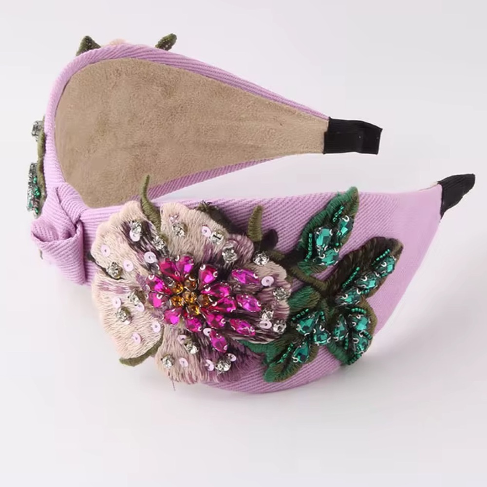 Floral Embellished Headband - Pink and Green
